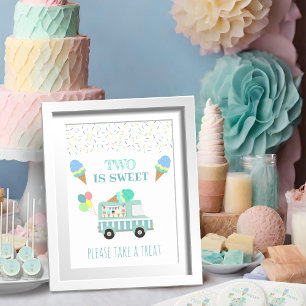 Two sweet ice cream bday treat table favor sign