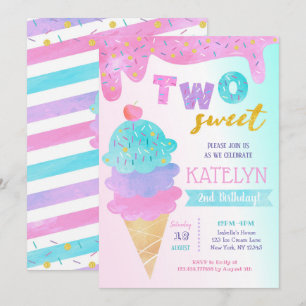 Two Sweet Ice Cream Birthday Party Invitation