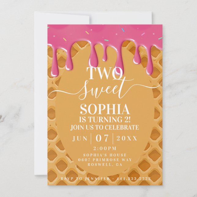 Two Sweet Ice Cream Kids Birthday Invitation (Front)
