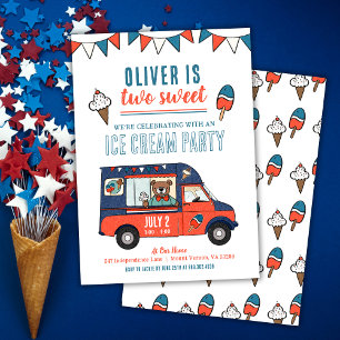 Two Sweet Ice Cream Party 2nd Birthday Invitation