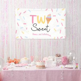Two Sweet Ice Cream Second 2nd Birthday Party Banner