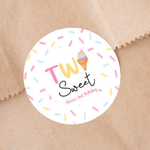 Two Sweet Ice Cream Second 2nd Birthday Party Classic Round Sticker