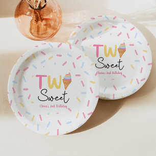 Two Sweet Ice Cream Second 2nd Birthday Party Paper Plate