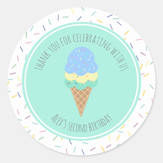 Two Sweet Ice Cream Second Birthday Favour Classic Round Sticker (Front)