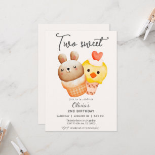 Two sweet ice cream second birthday  invitation