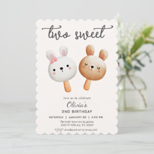 Two sweet ice cream second birthday  invitation