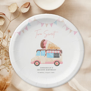 Two Sweet Ice Cream Truck 2nd Birthday Paper Plate