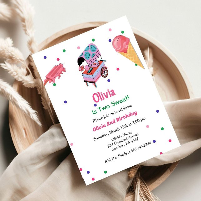Two Sweet  ice creamTruck First Birthday  Invitation (Creator Uploaded)