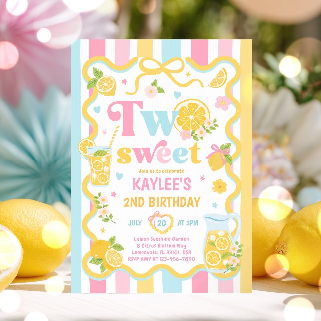 Two Sweet Lemon Summer 2nd Birthday Party Invitation (Creator Uploaded)