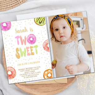 Two Sweet Light Photo Donut Birthday Invitations