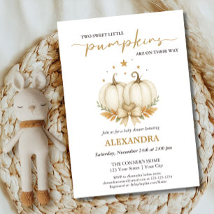 Two Sweet Little Pumpkins Neutral Twin Baby Shower Invitation
