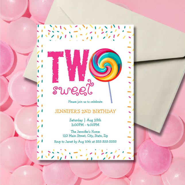 Two Sweet Lollipop Candy 2nd Birthday Invitation (Creator Uploaded)