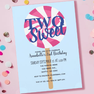 Two Sweet Lollipop Cute Kids Second Birthday Invitation