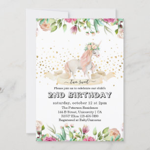 Two Sweet Magical Creature Baby Girl 2nd Birthday Invitation