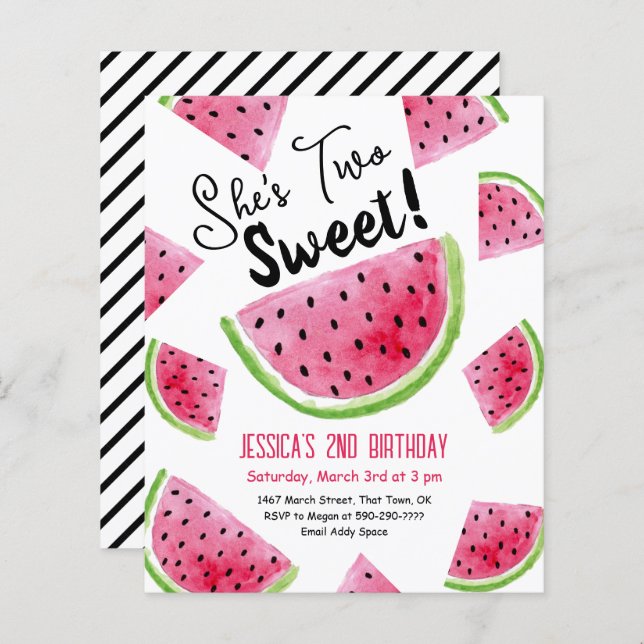 Two Sweet Melon Birthday Party Invitation (Front/Back)