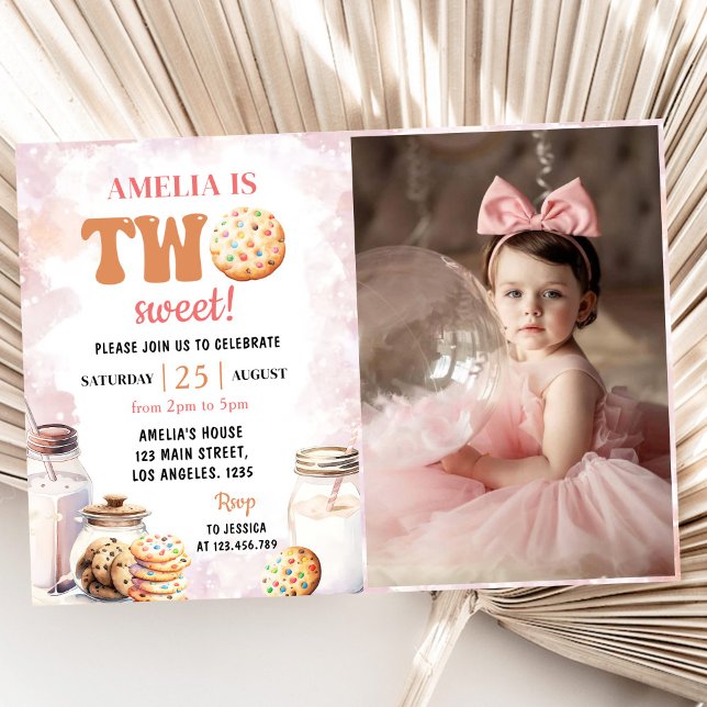 Two Sweet Milk and Cookies 2nd Birthday Photo Invitation (Creator Uploaded)