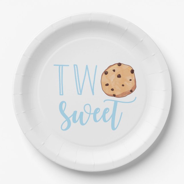 Two Sweet Milk and Cookies blue Birthday Party Paper Plate (Front)