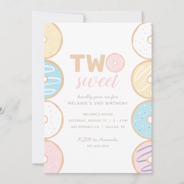 Two Sweet Pastel Doughnut Birthday Party Invitatio Invitation (Front)