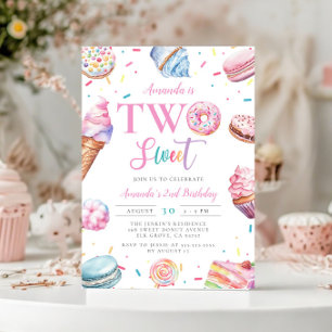 Two Sweet Pastel Pink Doughnut Candy 2nd Birthday Invitation