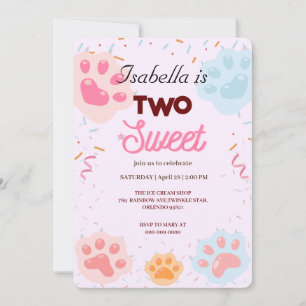 Two Sweet PAW cat and Sprinkles 2nd Birthday  Girl Invitation
