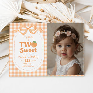 Two Sweet Peach Girl 2nd Birthday Photo Invitation