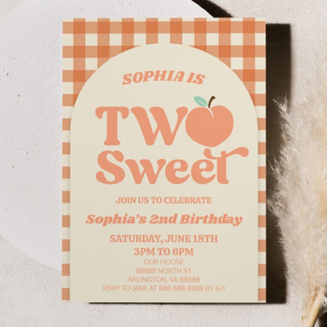 Two Sweet Peach Orange Pink 2nd Birthday Party Invitation (Creator Uploaded)