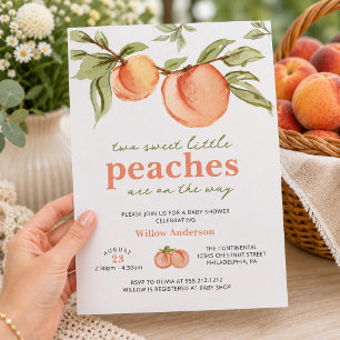 Two Sweet Peaches Twins Baby Shower Invitation