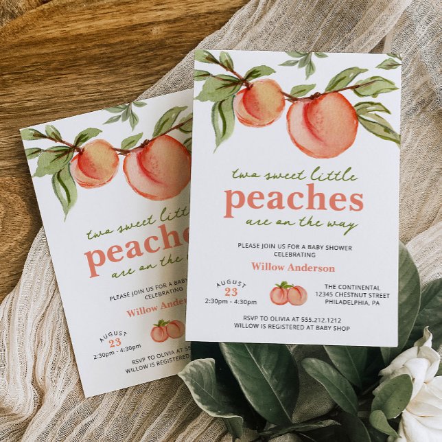 Two Sweet Peaches Twins Baby Shower Invitation (Creator Uploaded)