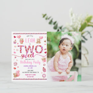 Two Sweet Pink 2nd Birthday Valentine's Photo Invitation