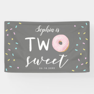Two Sweet Pink Donut 2nd Birthday Party Banner