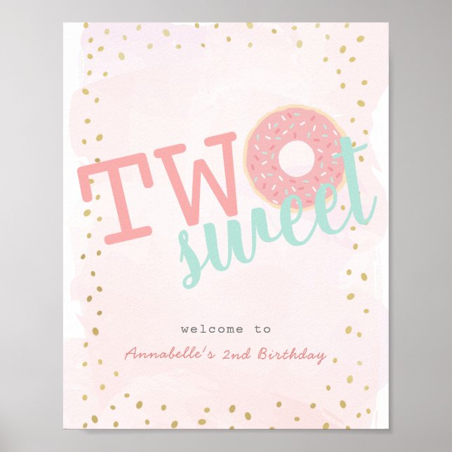 Two Sweet Pink Donut 2nd Birthday Welcome Sign (Front)