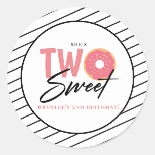Two Sweet Pink Doughnut 2nd Birthday Classic Round Sticker