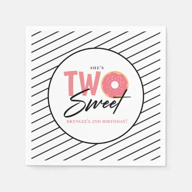 TWO Sweet Pink Doughnut 2nd Birthday Party Napkin (Front)