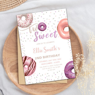 Two Sweet Pink Doughnut Birthday Invitations