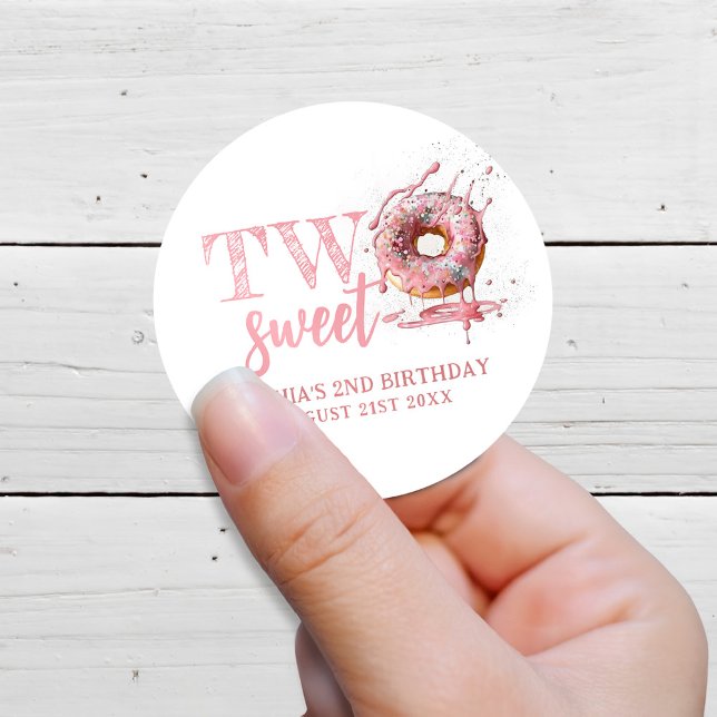 Two Sweet Pink Doughnut Girl 2nd Birthday Classic Round Sticker (Creator Uploaded)