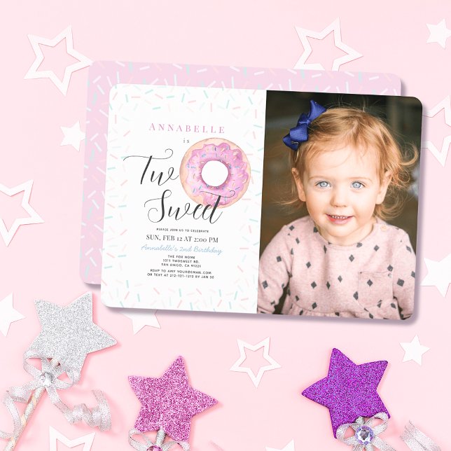 Two Sweet Pink Doughnut Girl 2nd Birthday Invitati Invitation (Creator Uploaded)