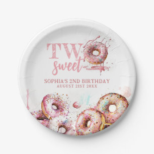 Two Sweet Pink Doughnut Girl 2nd Birthday Paper Plate
