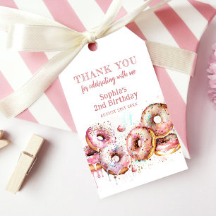 Two Sweet Pink Doughnut Girl 2nd Birthday Thank Yo Gift Tags