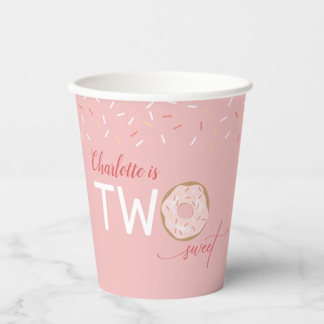 Two Sweet Pink Frosting Girl 2nd Birthday Paper Cups (Front)