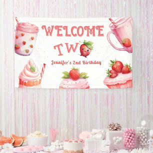 TWO Sweet! Pink Girl Strawberry 2nd Birthday Banner