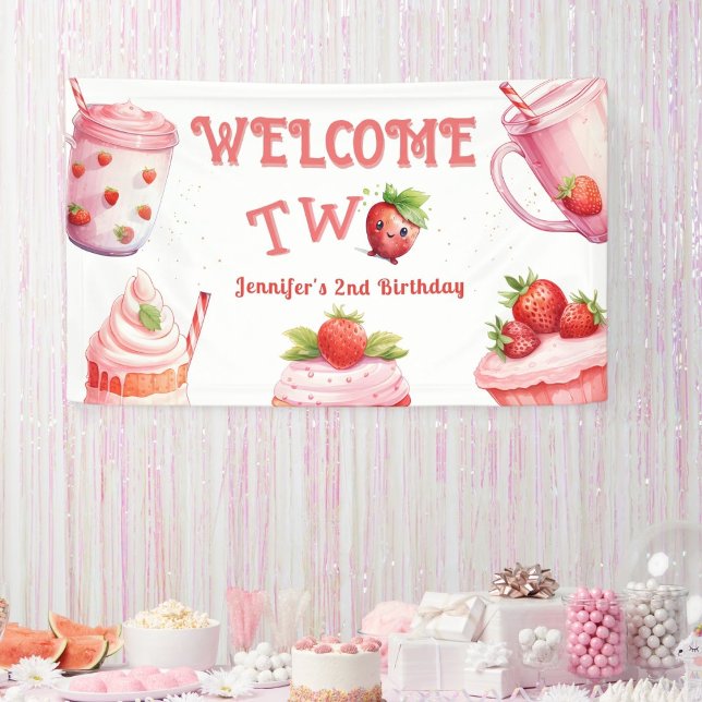 TWO Sweet! Pink Girl Strawberry 2nd Birthday Banner (Creator Uploaded)
