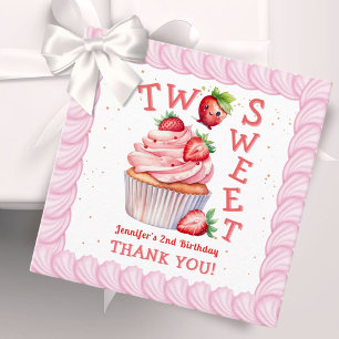 TWO Sweet! Pink Girl Strawberry 2nd Birthday Favour Tags