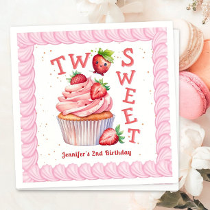 TWO Sweet! Pink Girl Strawberry 2nd Birthday Napkin