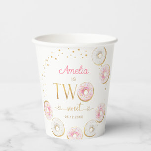 Two Sweet Pink Gold Doughnuts Birthday Paper Cups