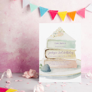 Two Sweet   Rainbow Layer Cake Kid Birthday Invitation