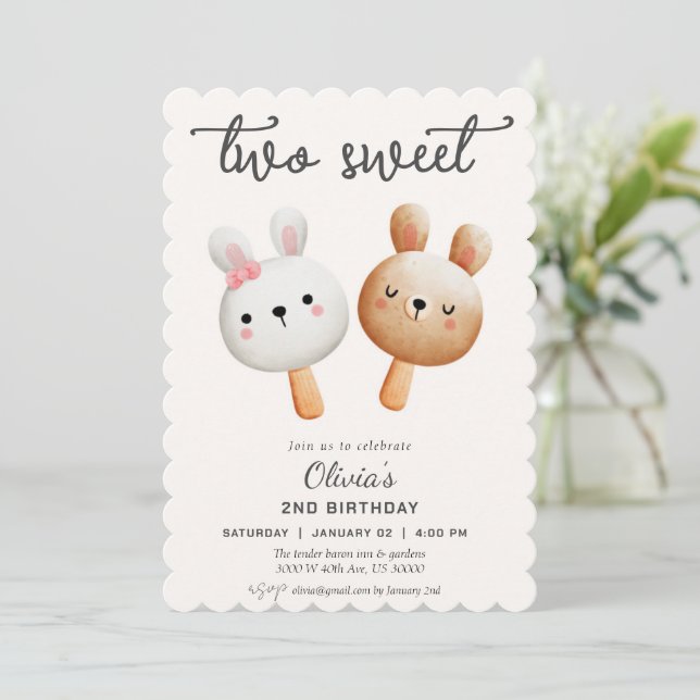 Two sweet second birthday  invitation (Standing Front)