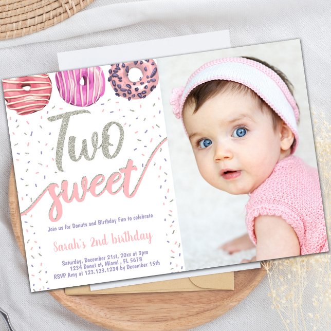 Two Sweet Silver Donut Birthday Invitations photo (Two Sweet Silver Donut Birthday Invitations photo)