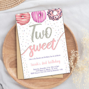 Two Sweet Silver Doughnut Birthday Invitations