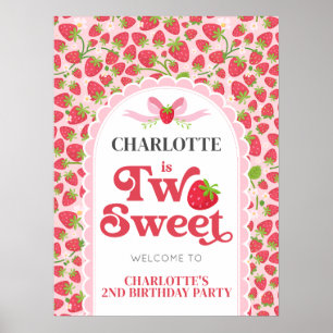 Two Sweet Strawberry 2nd Birthday 18x24 Welcome Poster