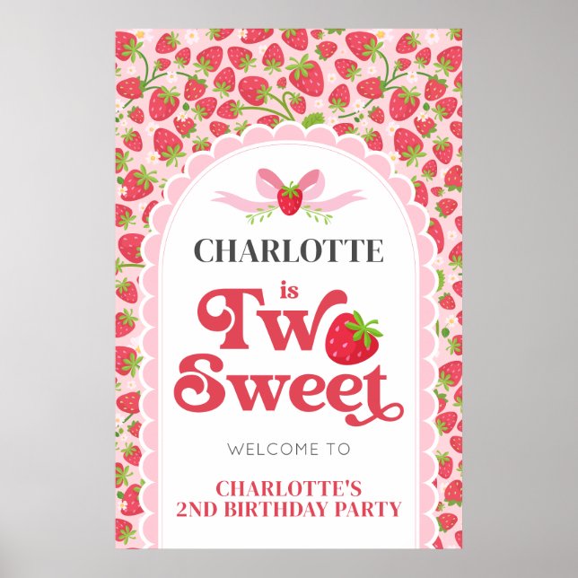 Two Sweet Strawberry 2nd Birthday 24x36 Welcome Poster (Front)